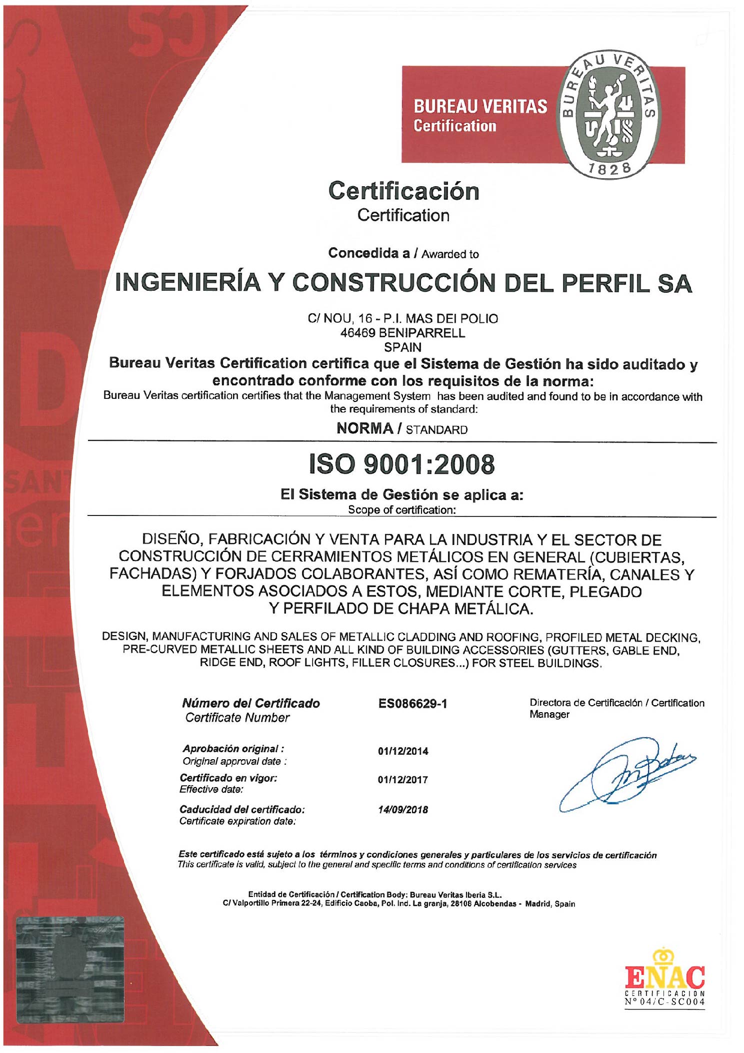 Certification Iso 9001 2008 Quality Ingeniería Y Construcción Del