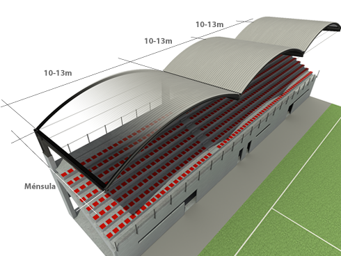 Sistema constructivo cubierta curva autoportante para cubricin de gradas o tribunas campo de futbol INCOPERFIL