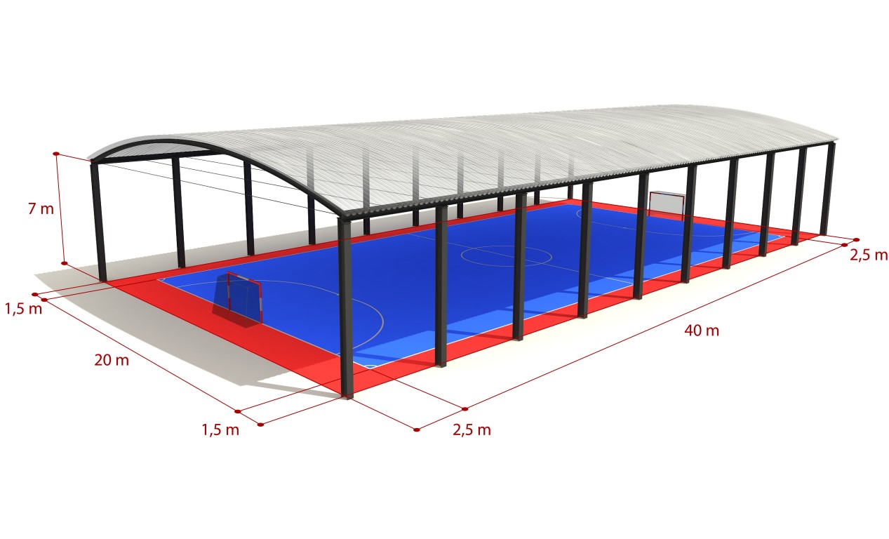 cubierta curvada autoportante para campo de futbol 5 o futbito by INCOPERFIL