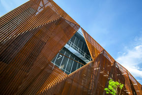 Perforated steel corten facade for the Liverpool Telephone Service Center in Morelia (Michoacn) - Mexico